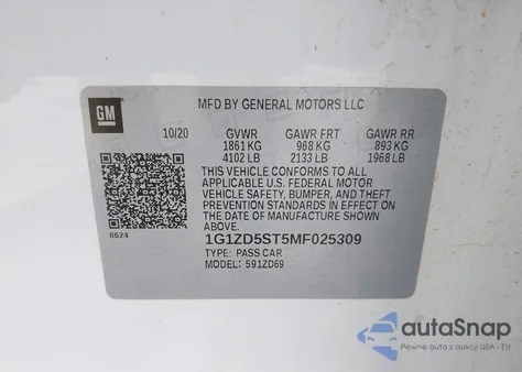 2021 Chevrolet Malibu Fwd Lt z USA, uszkodzony, nr VIN 1G1ZD5ST5MF025309